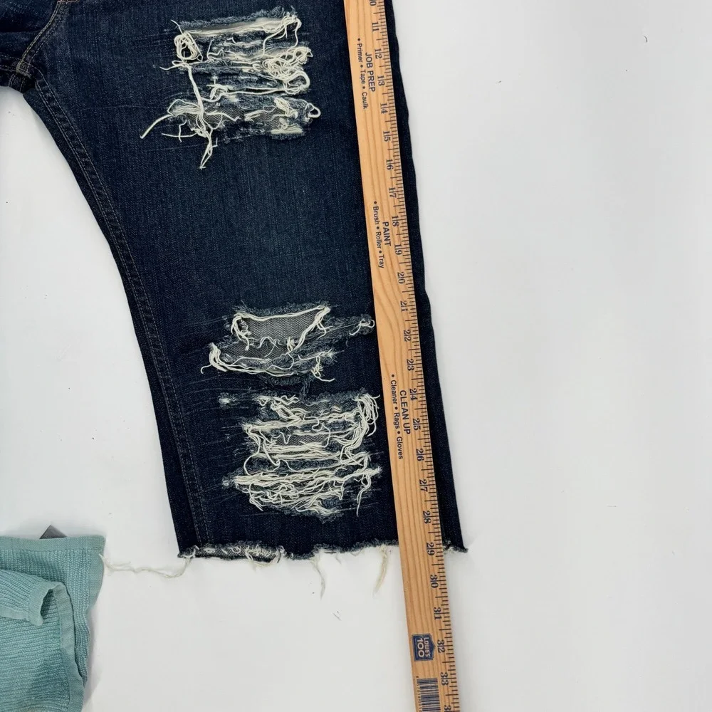 Levis 505 Custom Distressed Shorts Mens 36 Blue Raw Hem Heavy Shredded Jorts